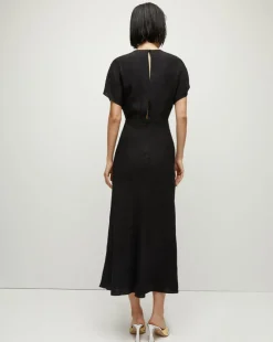 Seymour Black Short-Sleeve Silk Midi Dress