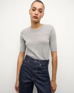 Shana Short Sleeve Cashmere Sweater in Heather Grey