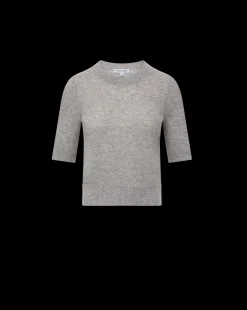 Shana Short Sleeve Cashmere Sweater in Heather Grey