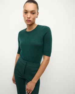 Shana Short Sleeve Cashmere Sweater in Dark Green
