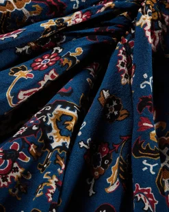 Sira Long Ruched Silk Skirt in Blue-Stone-Multi