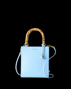 Small Bamboo-Handle Shopper Bag in Light Blue