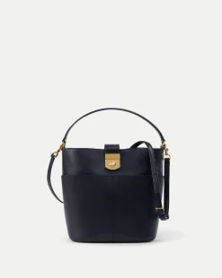 Small Crest Lock Bucket Bag in Navy