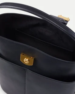 Small Crest Lock Bucket Bag in Navy