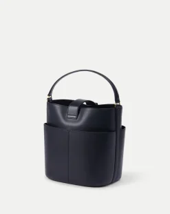 Small Crest Lock Bucket Bag in Navy
