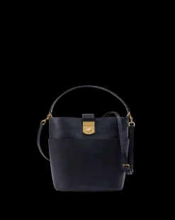Small Crest Lock Bucket Bag in Navy