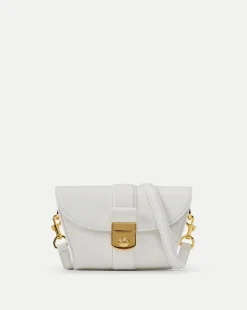 Small Crest Lock Trap Bag in Off-White