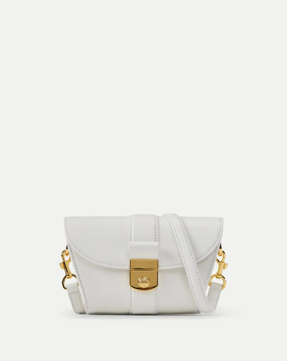 Small Crest Lock Trap Bag in Off-White