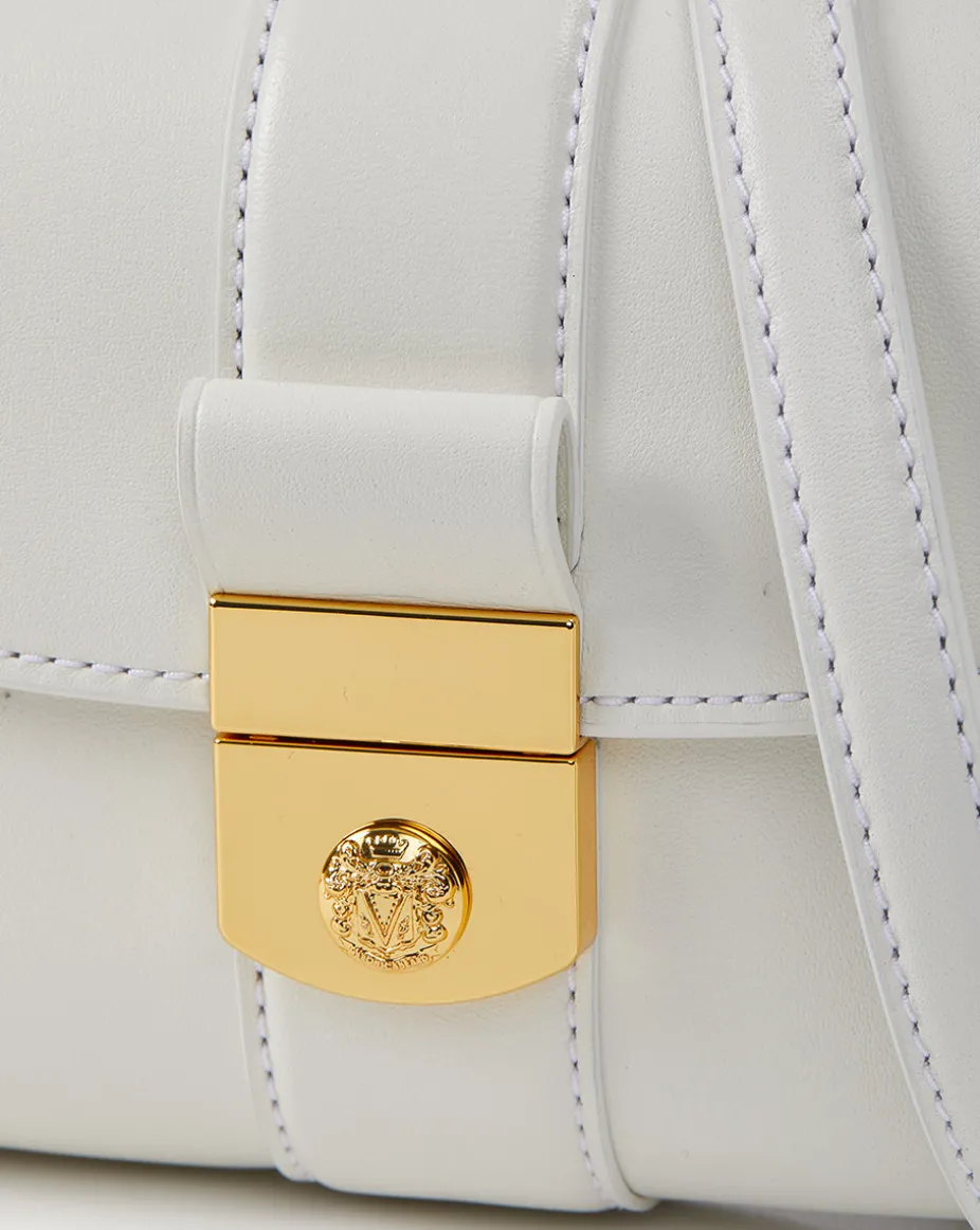 Small Crest Lock Trap Bag in Off-White