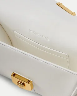 Small Crest Lock Trap Bag in Off-White