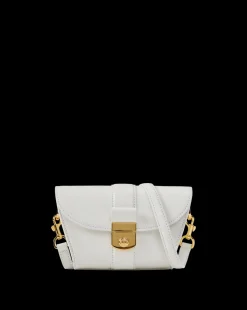 Small Crest Lock Trap Bag in Off-White