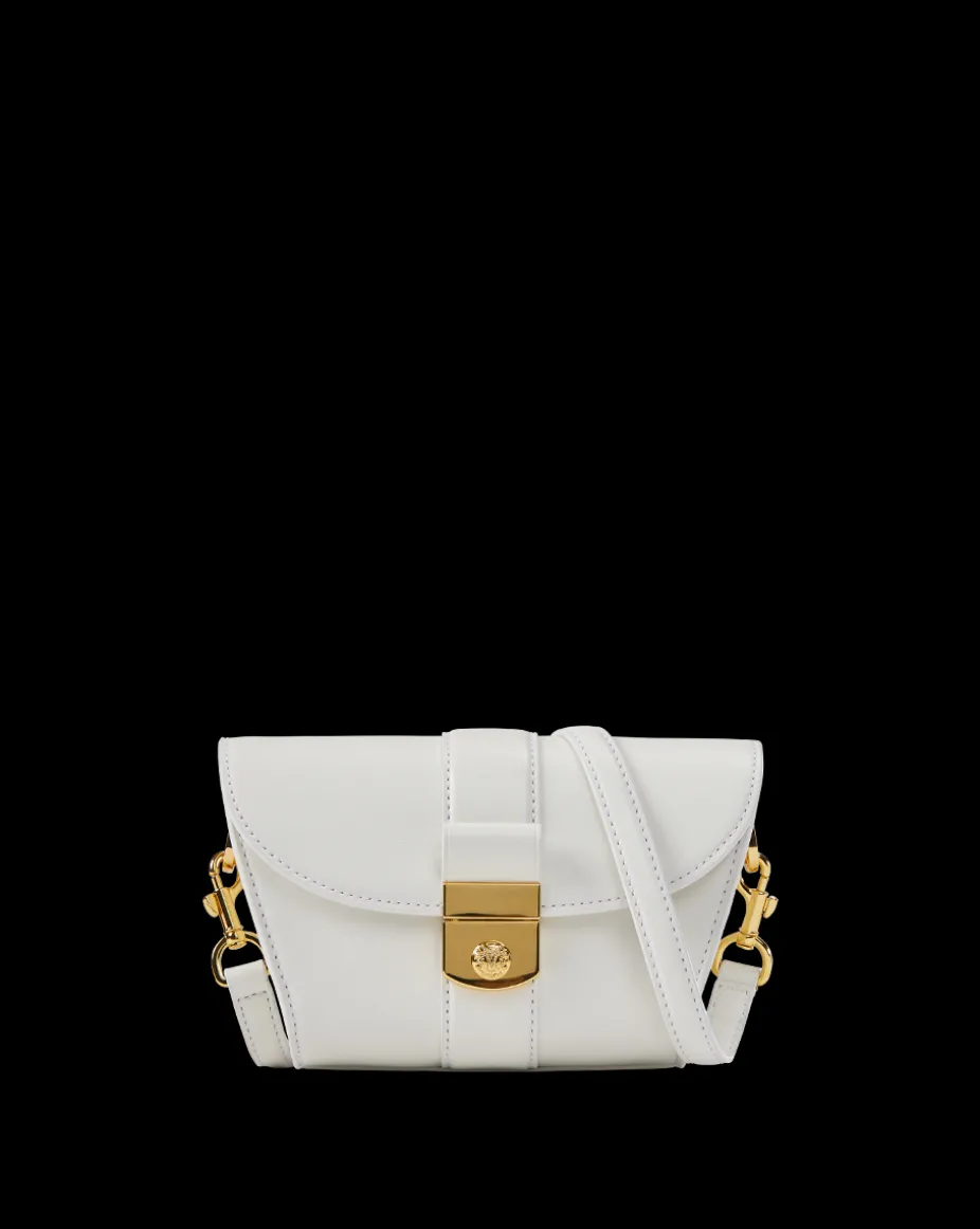 Small Crest Lock Trap Bag in Off-White