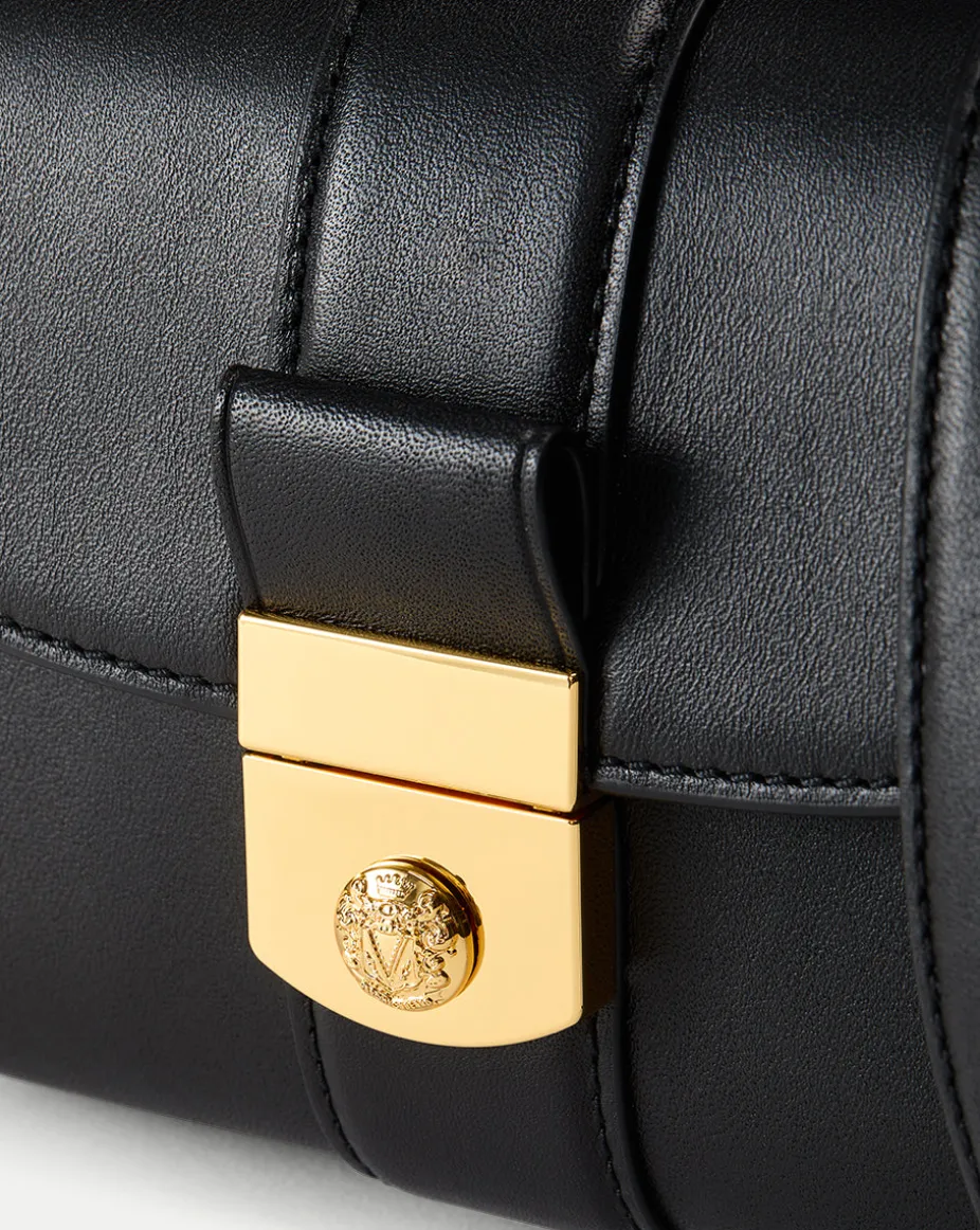 Small Crest Lock Trap Bag in Black