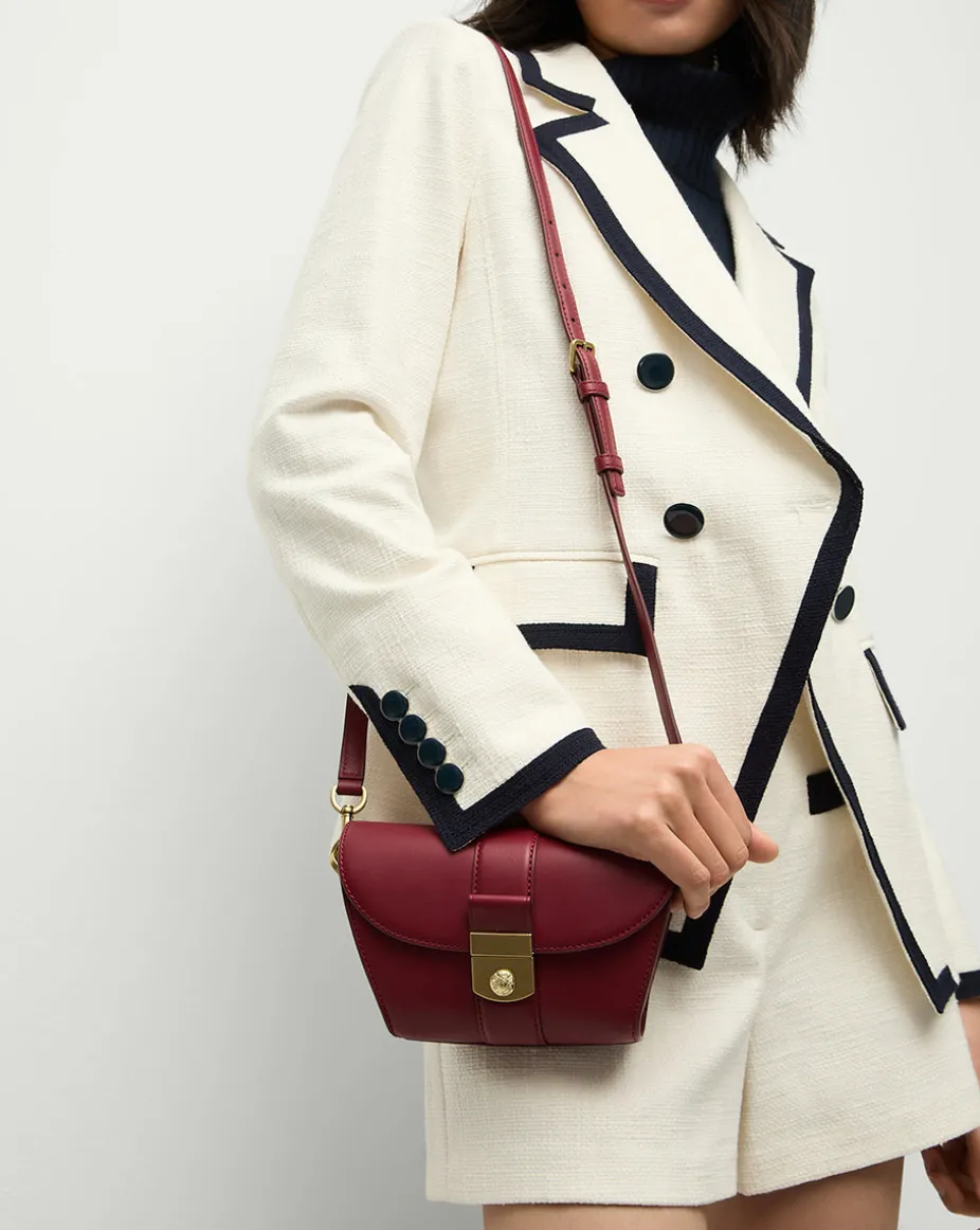 Small Crest Lock Trap Bag in Burgundy