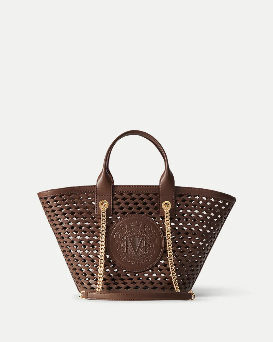 Small Crest Market Tote in Dark Brown
