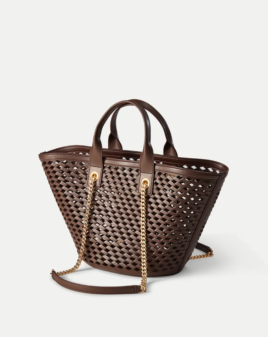 Small Crest Market Tote in Dark Brown