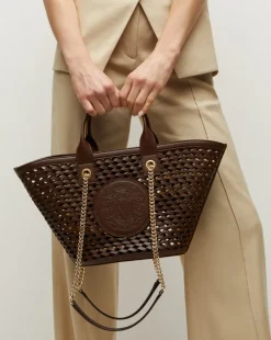 Small Crest Market Tote in Dark Brown