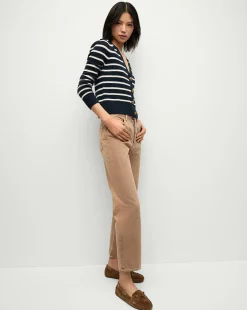 Solene Cashmere Striped Cardigan in Navy