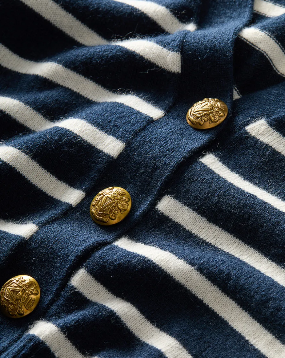 Solene Cashmere Striped Cardigan in Navy