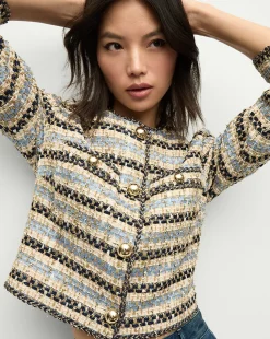 Sumira Metallic Tweed Jacket in Blue/Ivory