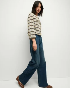 Sumira Metallic Tweed Jacket in Blue/Ivory