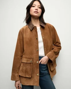 Suz Suede Dickey Chore Coat in Tan