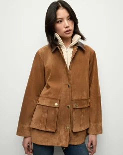 Suz Suede Dickey Chore Coat in Tan