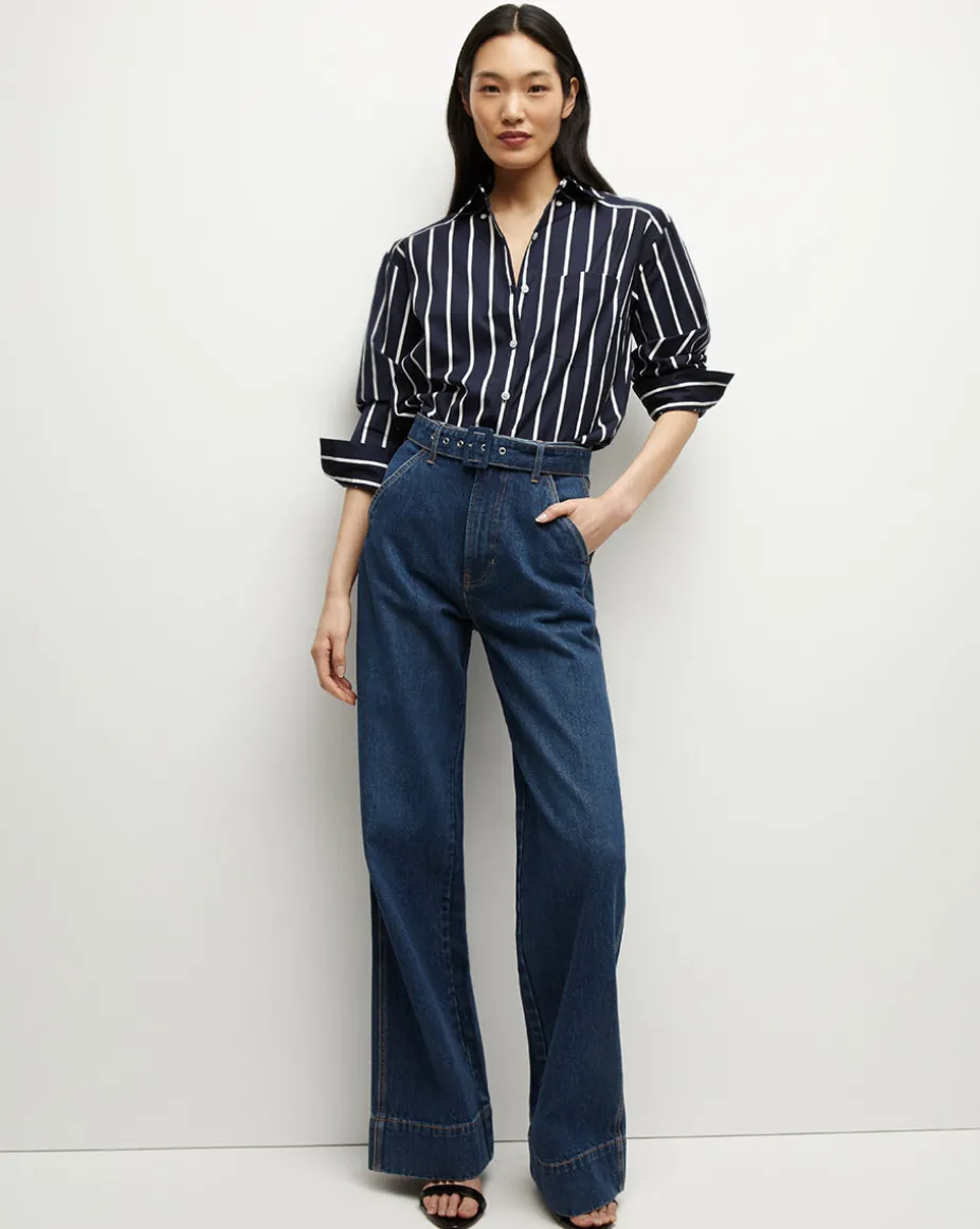 Taylor Belted Wide-Leg Jean in Dusted Oxford