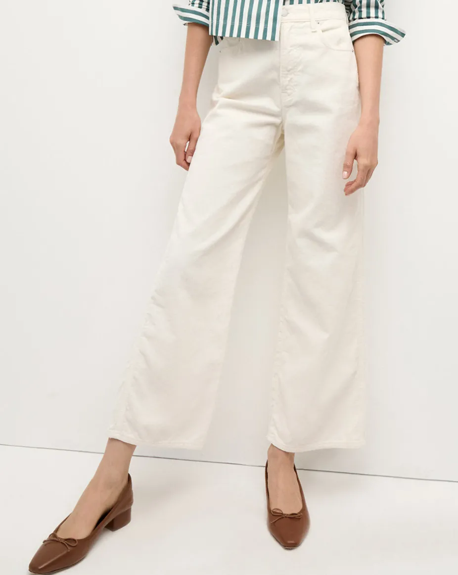 Taylor Cropped Corduroy Wide-Leg Pant in White
