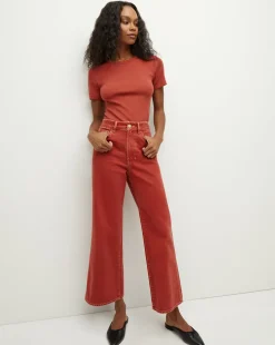 Taylor Cropped Wide-Leg Jean in Brick Red
