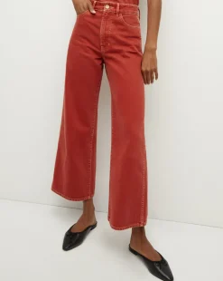 Taylor Cropped Wide-Leg Jean in Brick Red