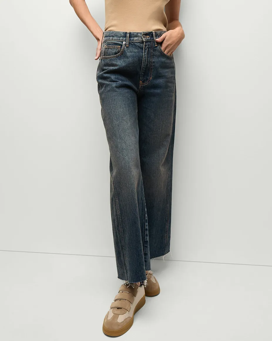 Taylor Cropped Wide-Leg Jeans in Dark Blue