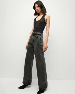 Taylor Cuffed Wide-Leg Jeans in Washed Black