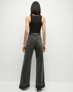 Taylor Cuffed Wide-Leg Jeans in Washed Black