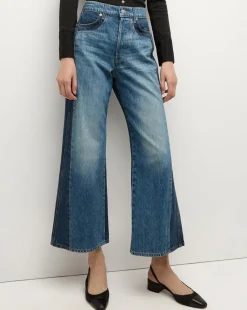 Taylor Two-Tone Cropped Wide-Leg Jean in Blue