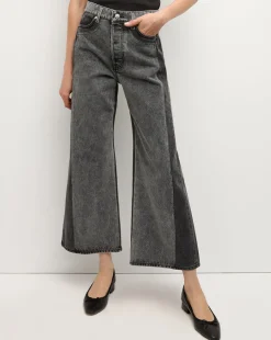 Taylor Two-Tone Cropped Wide-Leg Jean in Volcanic Stone Colorblock