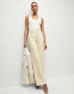 Taylor Vegan Leather Wide-Leg Jeans in Ecru