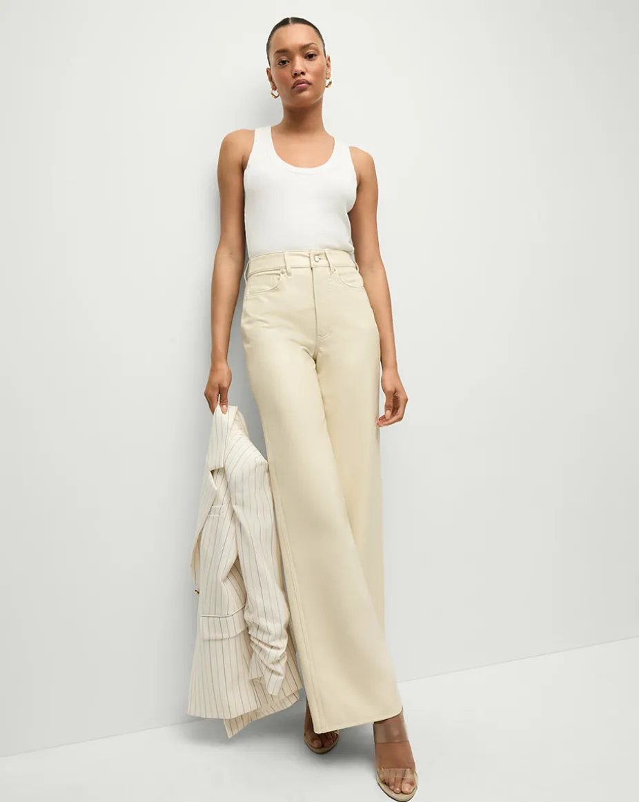 Taylor Vegan Leather Wide-Leg Jeans in Ecru