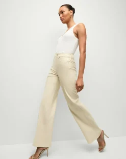 Taylor Vegan Leather Wide-Leg Jeans in Ecru