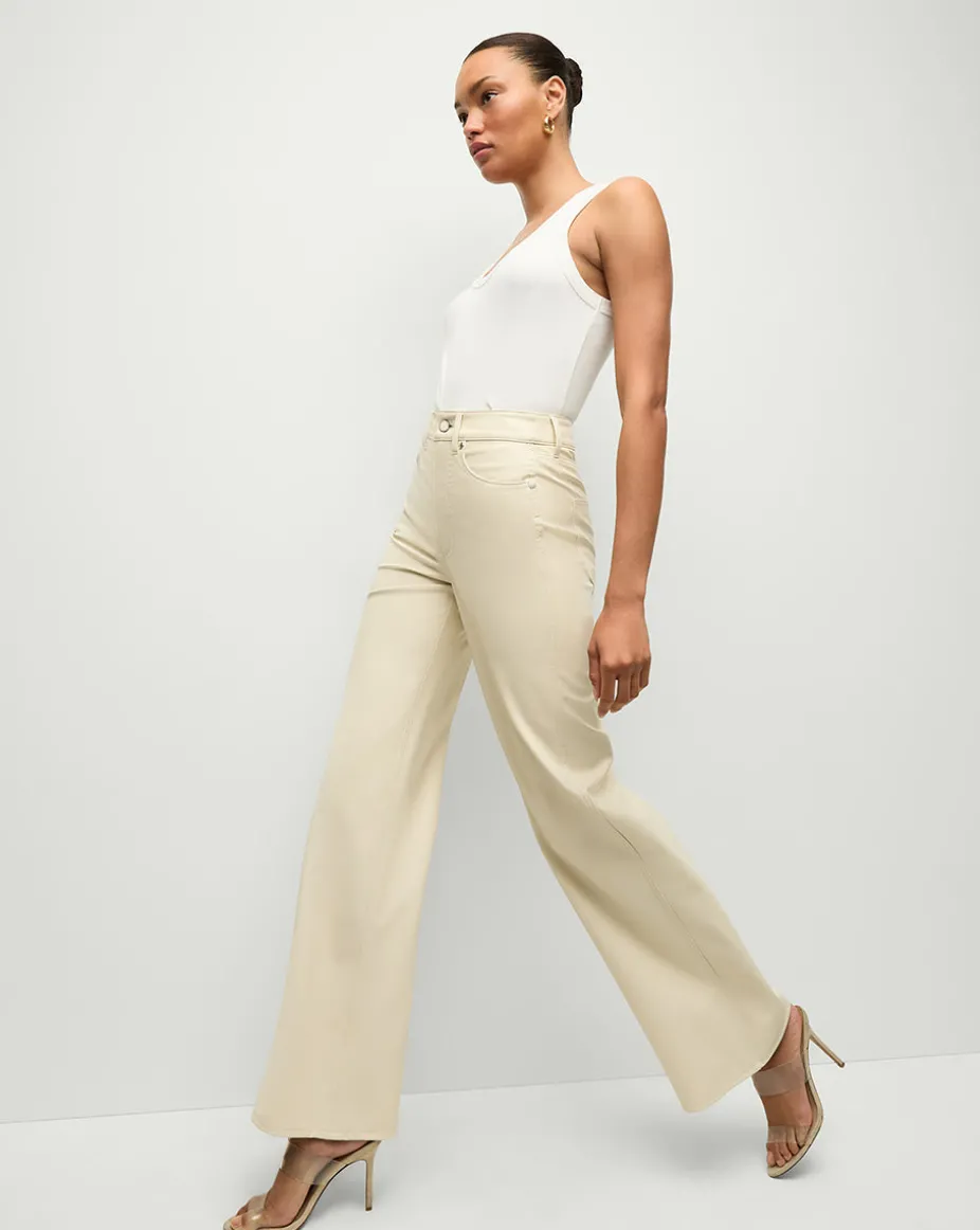 Taylor Vegan Leather Wide-Leg Jeans in Ecru