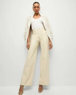 Taylor Vegan Leather Wide-Leg Jeans in Ecru