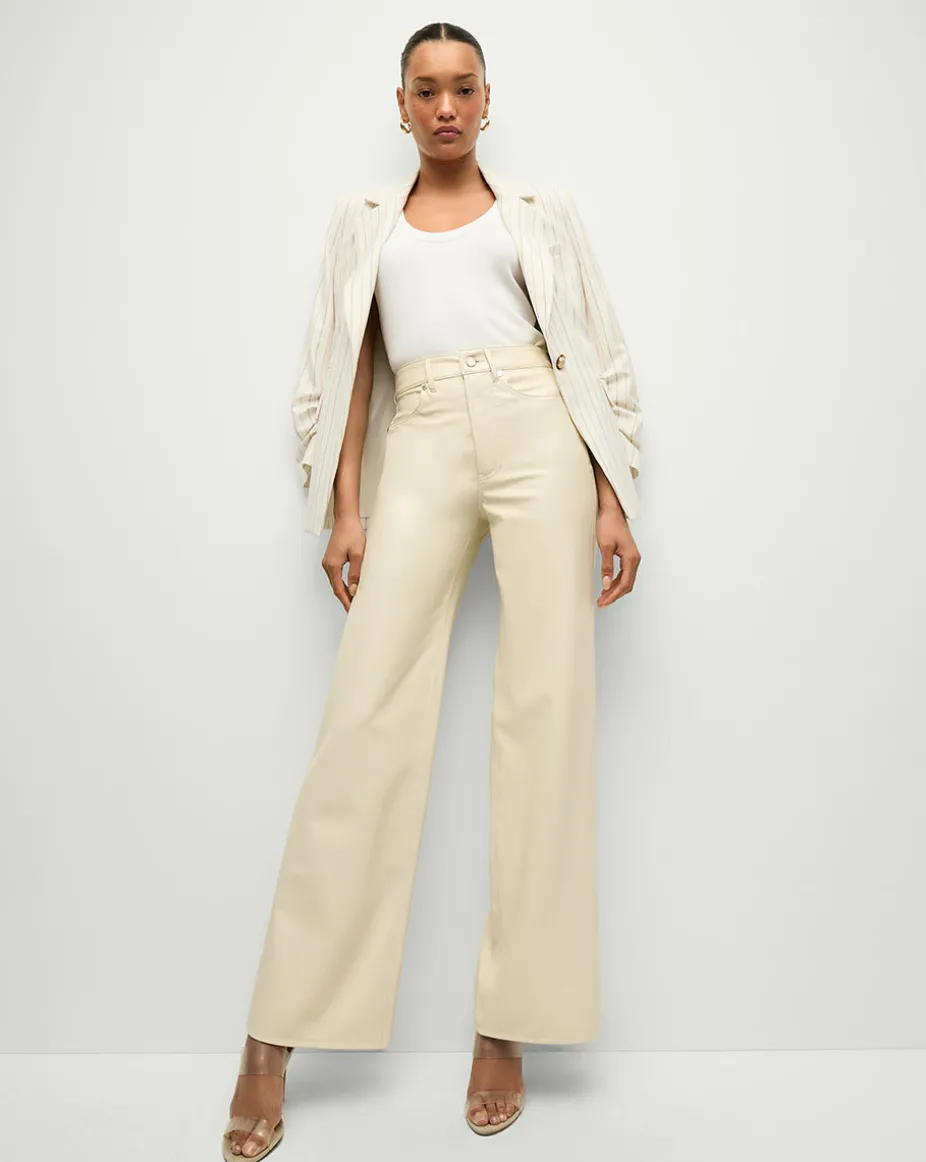 Taylor Vegan Leather Wide-Leg Jeans in Ecru