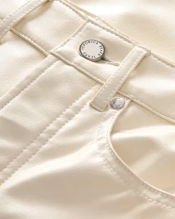 Taylor Vegan Leather Wide-Leg Jeans in Ecru