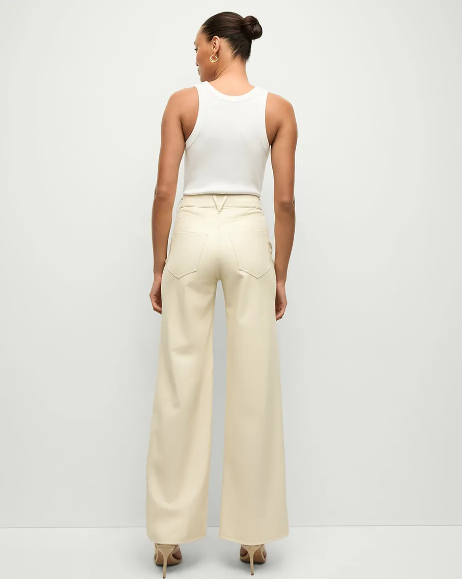 Taylor Vegan Leather Wide-Leg Jeans in Ecru