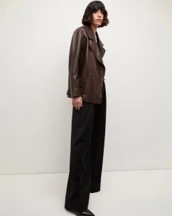 Thandie Leather Dickey Jacket in Dark Brown
