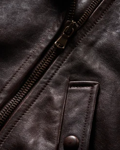 Thandie Leather Dickey Jacket in Dark Brown