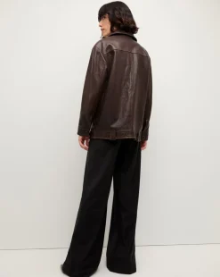 Thandie Leather Dickey Jacket in Dark Brown