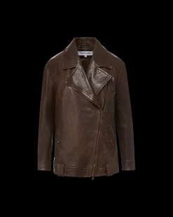 Thandie Leather Dickey Jacket in Dark Brown