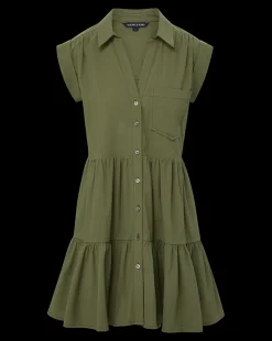 Trisha Cotton Shirtdress in Stone Army