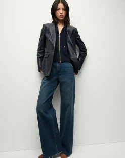 Vega Leather Dickey Jacket in Navy